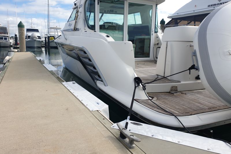 Marina Berth Set up by Hauraki Fenders.  Supply and installation of dock lines, marina fenders, dock wheels and pole fenders.  Grand Pacific, Ultralon, Marinaquip and Barrier Fenders. 