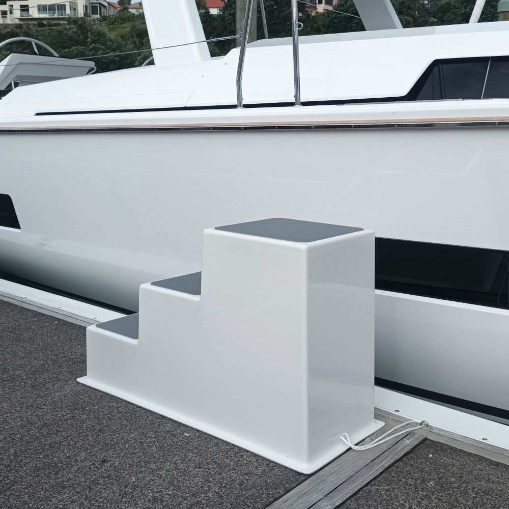 Fibreglass free standing boarding steps for boats available from Hauraki Fenders
