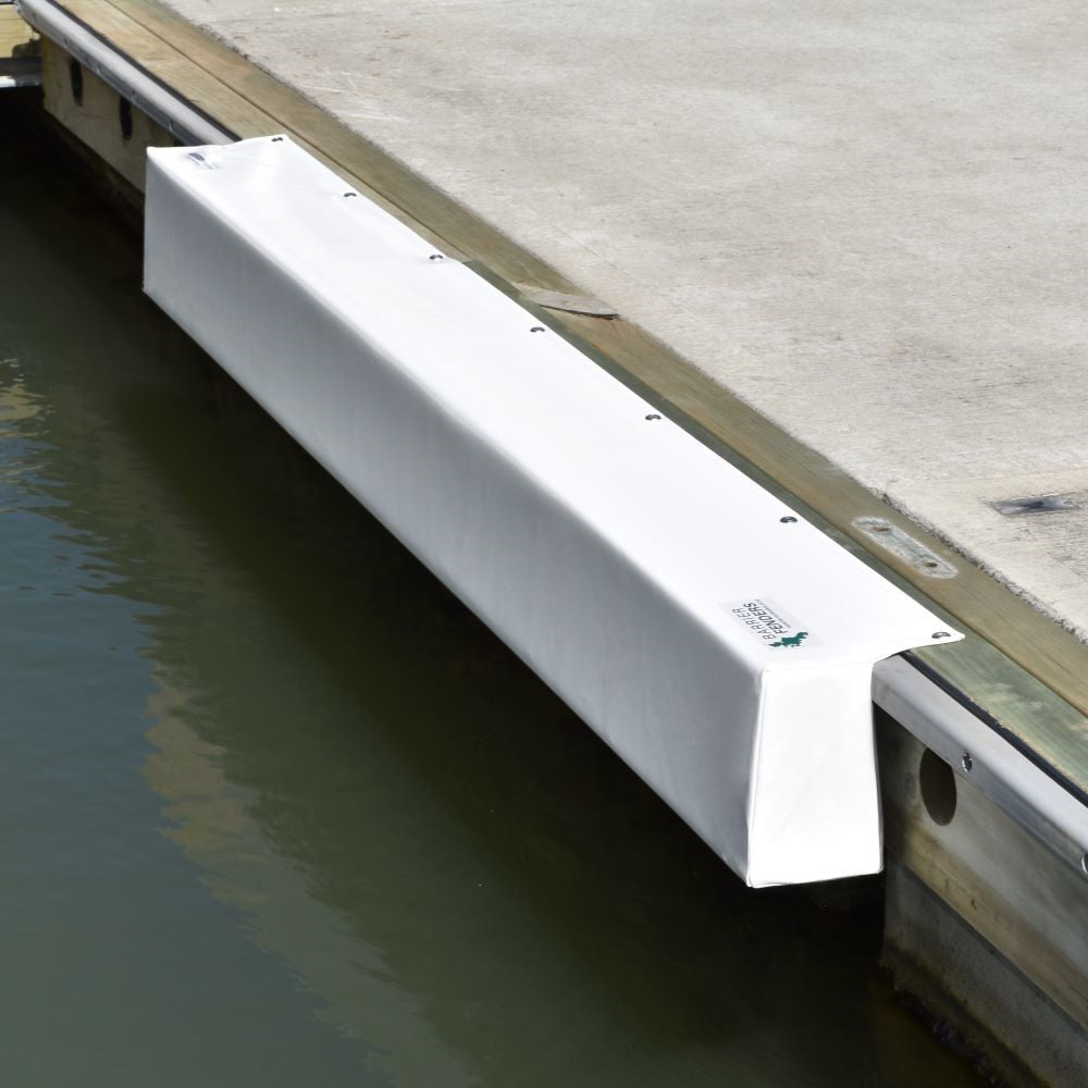 Contoured Barrier Fenders available from Hauraki Fenders - 2m pvc covered foam marina fender shaped to fit around a marina berth rub strip