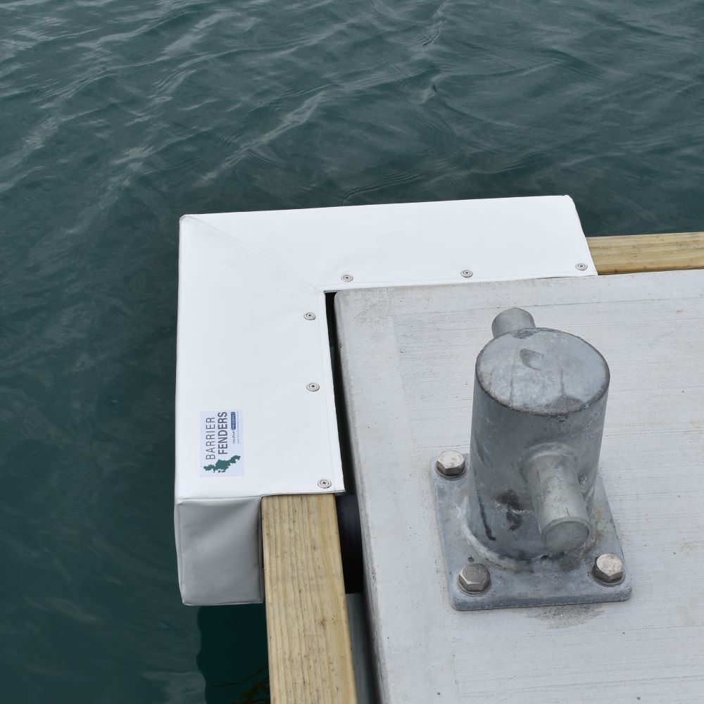 Barrier Fenders available from Hauraki Fenders - 90 degree external corner pvc covered foam marina fender