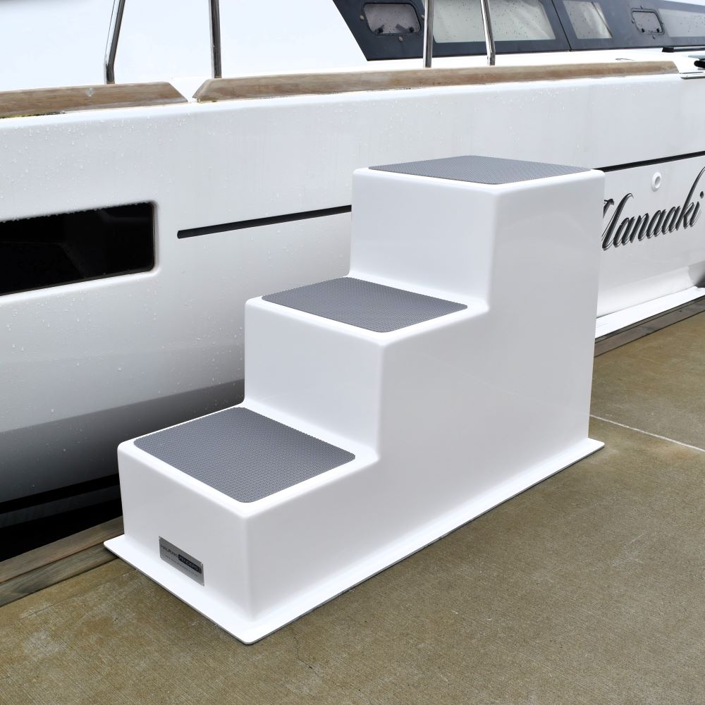 Fibreglass free standing boarding steps for boats available from Hauraki Fenders