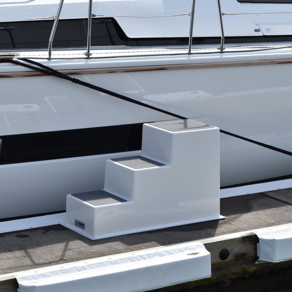 Fibreglass free standing boarding steps for boats available from Hauraki Fenders
